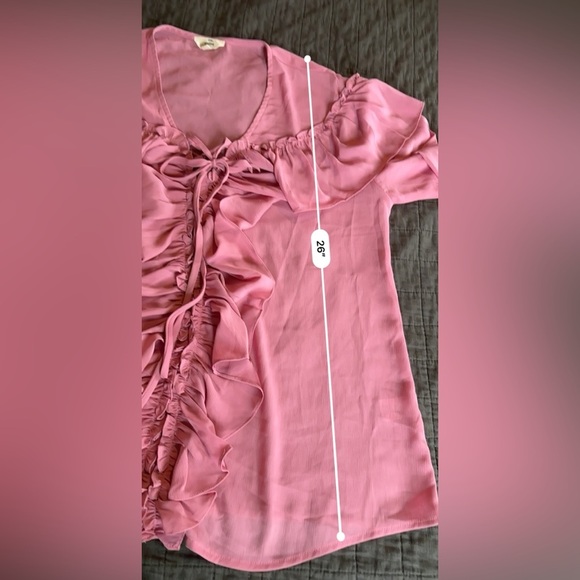EUC Entro‎ Pink Sheer Ruffle Blouse Size Large - Picture 4 of 6